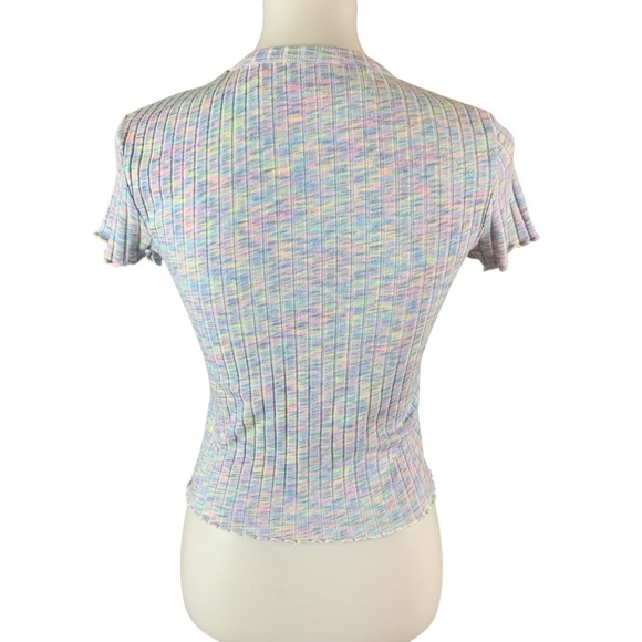 Code Mode Pastel Ribbed Knit Tee M Kawaii Y2K Soft Girl Cottagecore Top - Picture 2 of 4